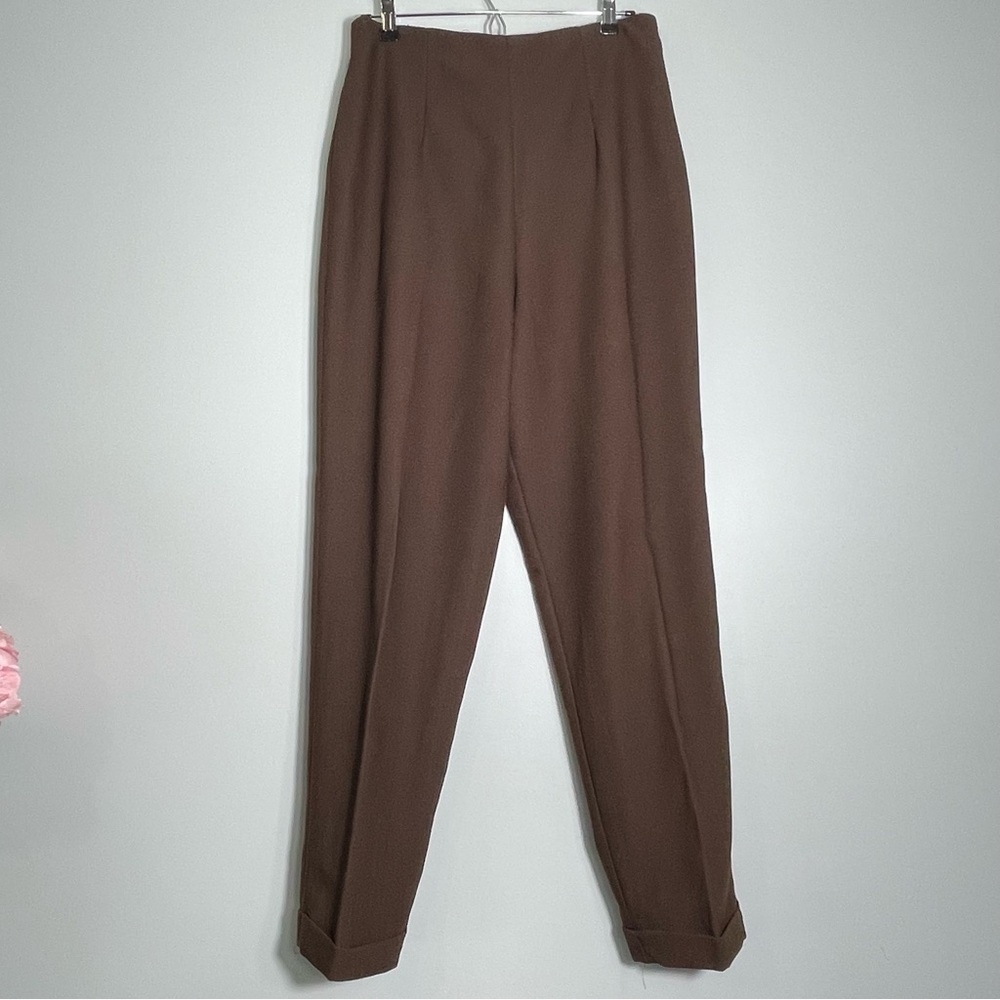 ALBERTO MAKALI Vintage Women's Lined Wool Blend Pants Cuffed Hem Brown Size 12